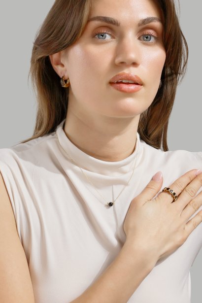 Oorbel Dark Crystal Hoop - 18k Verguld