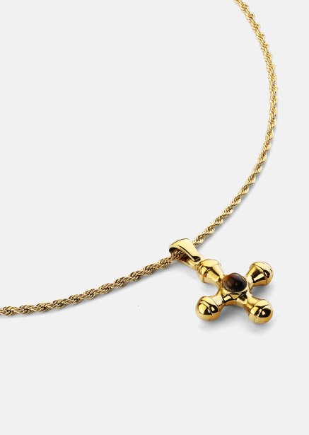 Emerald Cross Brown Ketting – 18k Verguld