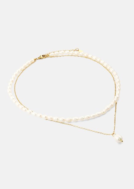Kettin Duo Pearl & Gold - 18k Verguld
