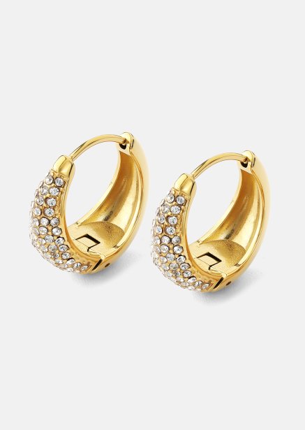 Oorbel Dark White Crystal Bold Hoops - 18k Verguld