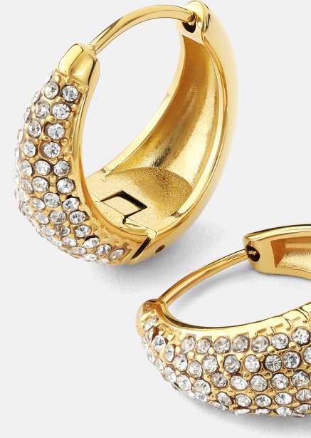 Oorbel Dark White Crystal Bold Hoops - 18k Verguld