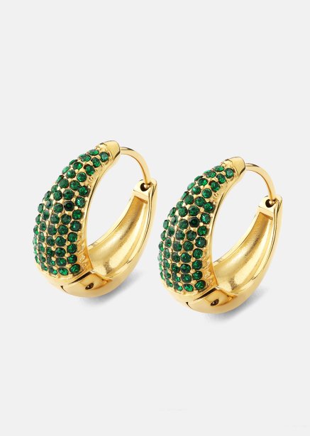 Oorbel Green Crystal Hoop - 18k Verguld