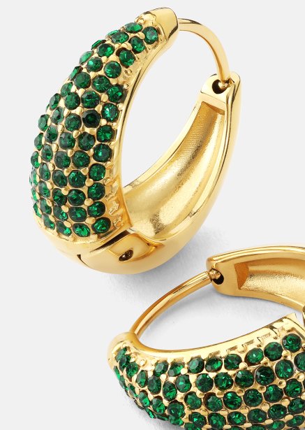 Oorbel Green Crystal Hoop - 18k Verguld