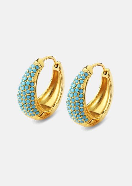 Oorbel Turquoise Crystal Bold Hoops - 18k Verguld
