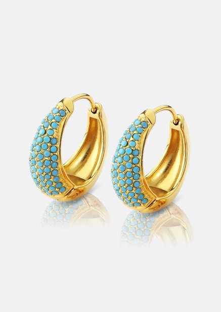 Oorbel Turquoise Crystal Bold Hoops - 18k Verguld