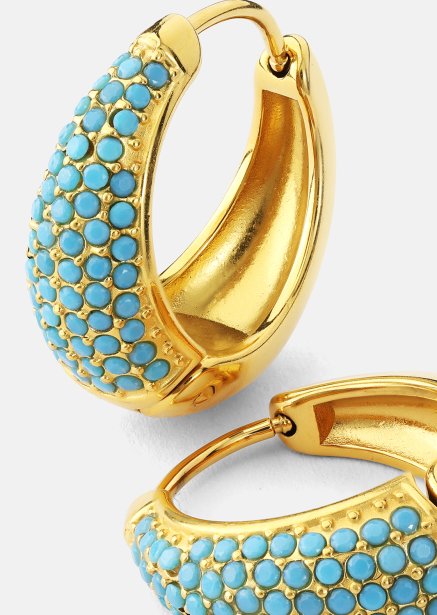 Oorbel Turquoise Crystal Bold Hoops - 18k Verguld