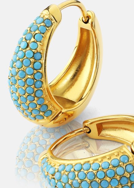 Oorbel Turquoise Crystal Bold Hoops - 18k Verguld