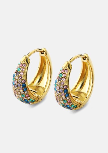 Oorbel Multicolor Crystal Bold Hoops - 18k Verguld