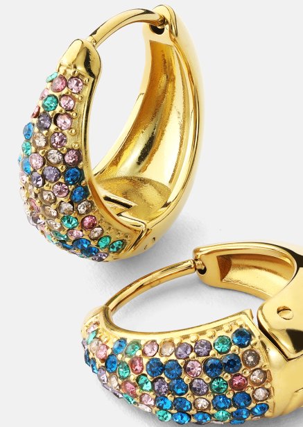 Oorbel Multicolor Crystal Bold Hoops - 18k Verguld