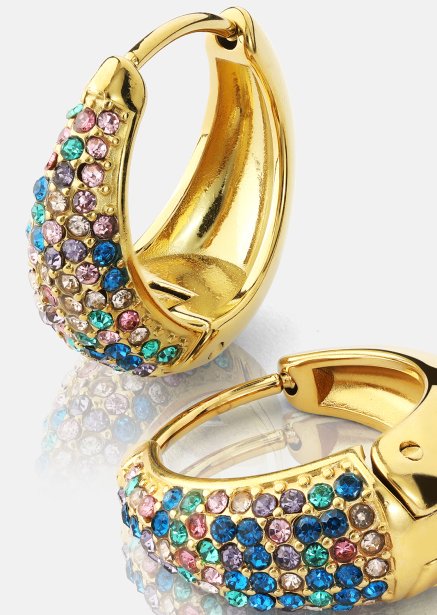 Oorbel Multicolor Crystal Bold Hoops - 18k Verguld