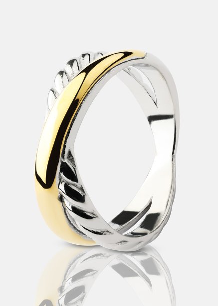Ring Golden Silver Twist- 18k Verguld
