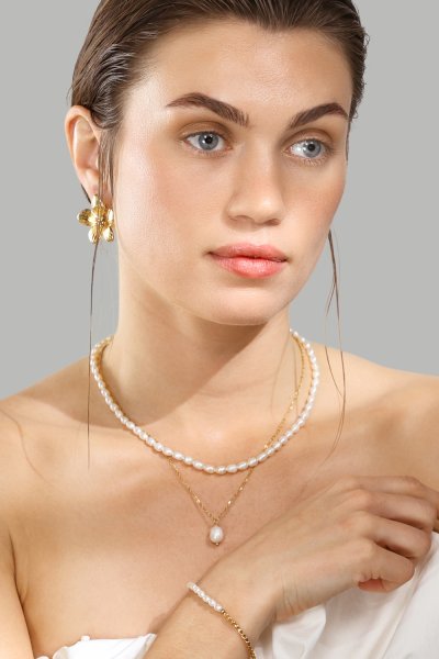 Kettin Duo Pearl & Gold - 18k Verguld
