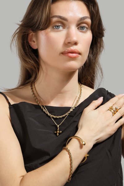 Emerald Cross Brown Ketting – 18k Verguld