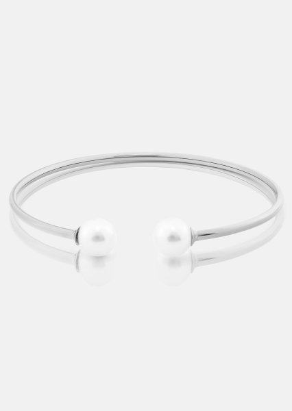 Pearl End Cuff Bracelet - Verzilverd