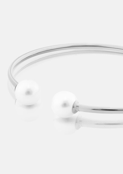 Pearl End Cuff Bracelet - Verzilverd