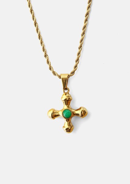 Emerald Cross Green Ketting – 18k Verguld