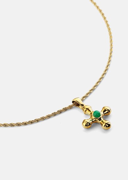 Emerald Cross Green Ketting – 18k Verguld