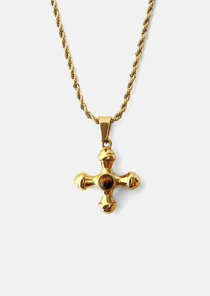 Emerald Cross Brown Ketting – 18k Verguld