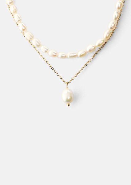 Kettin Duo Pearl & Gold - 18k Verguld