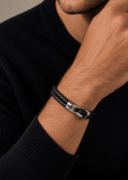 Leren armband Obsidian Link