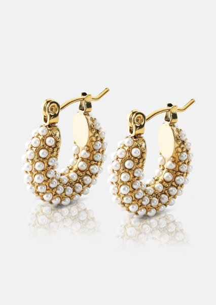 Chunky Pearl Hoop Oorbel - 18k Verguld