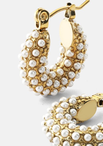 Chunky Pearl Hoop Oorbel - 18k Verguld