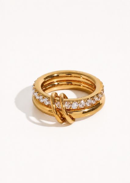 Ring Stacked Crystal - Verguld met 18k goud