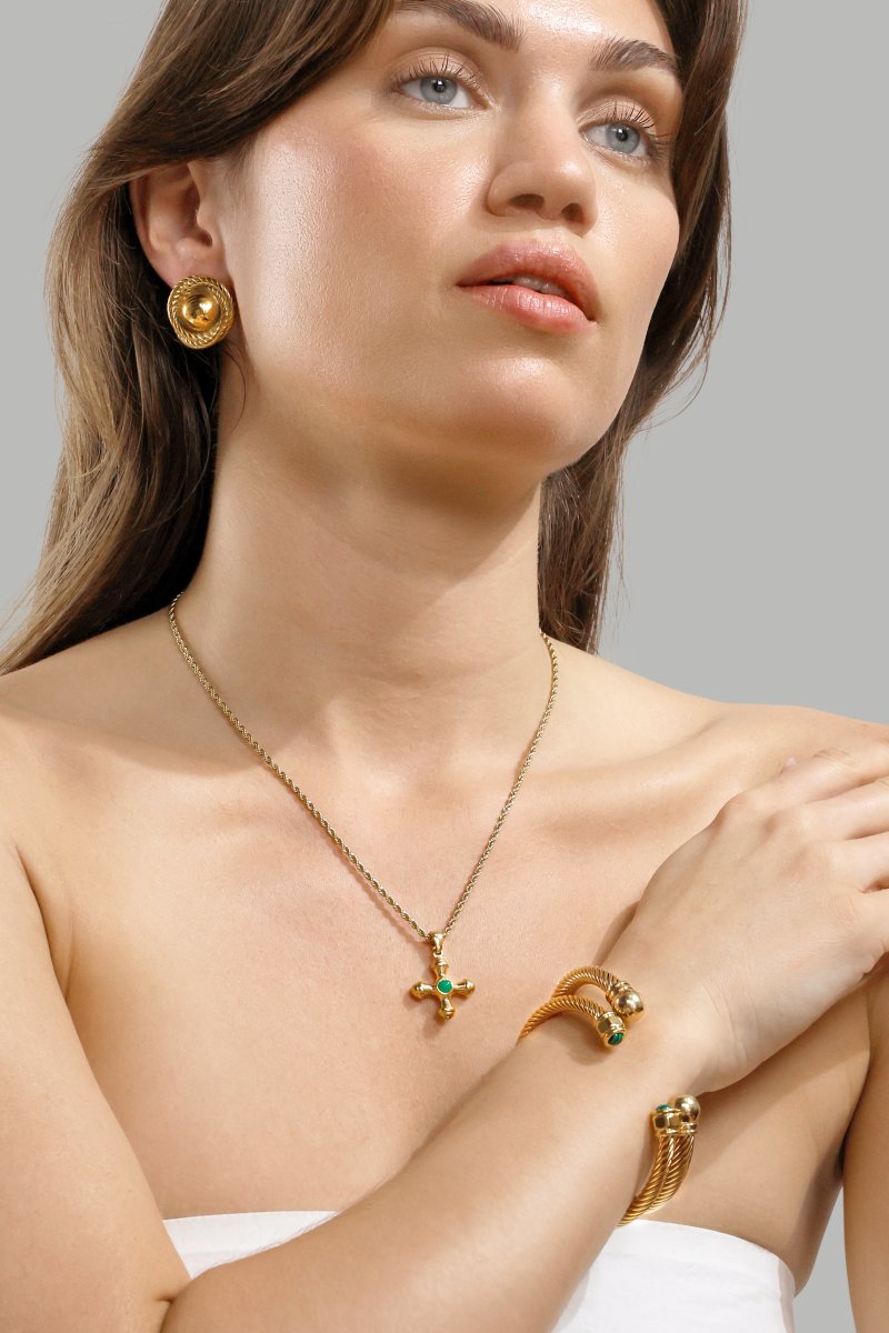 Emerald Cross Green Ketting – 18k Verguld