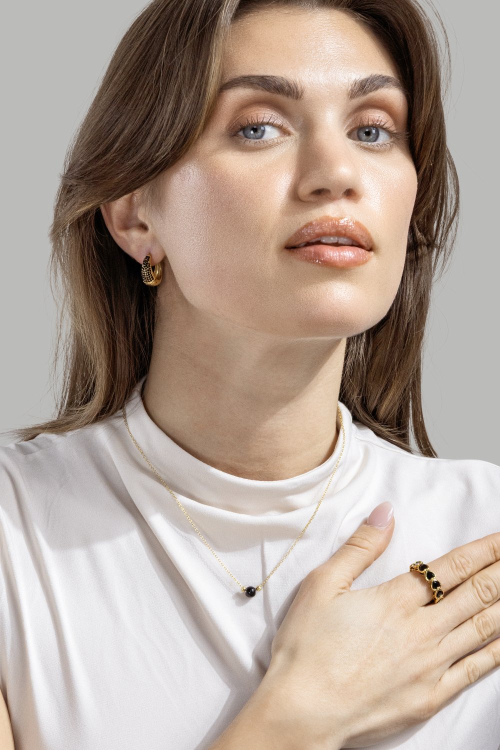 Oorbel Dark Crystal Hoop - 18k Verguld