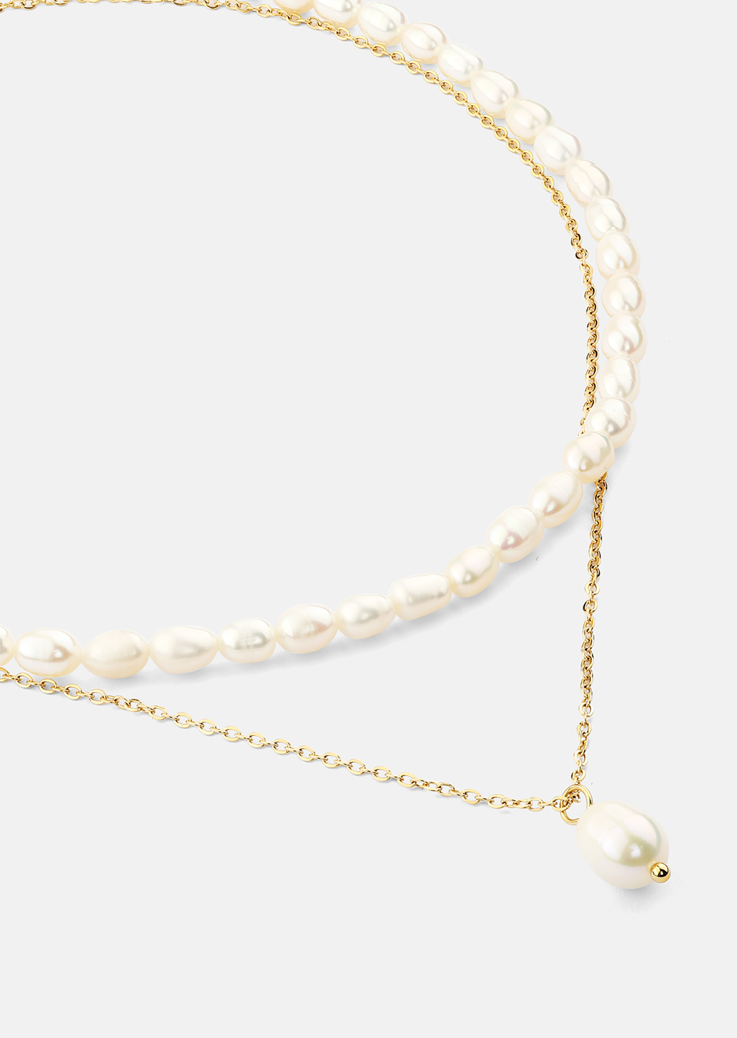 Kettin Duo Pearl & Gold - 18k Verguld