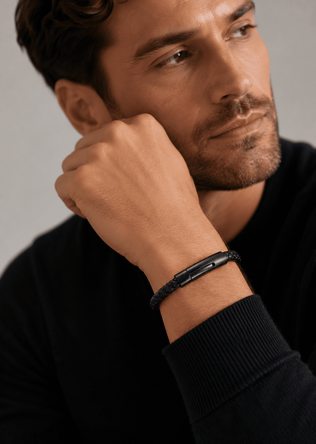 Leren armband Onyx Weave