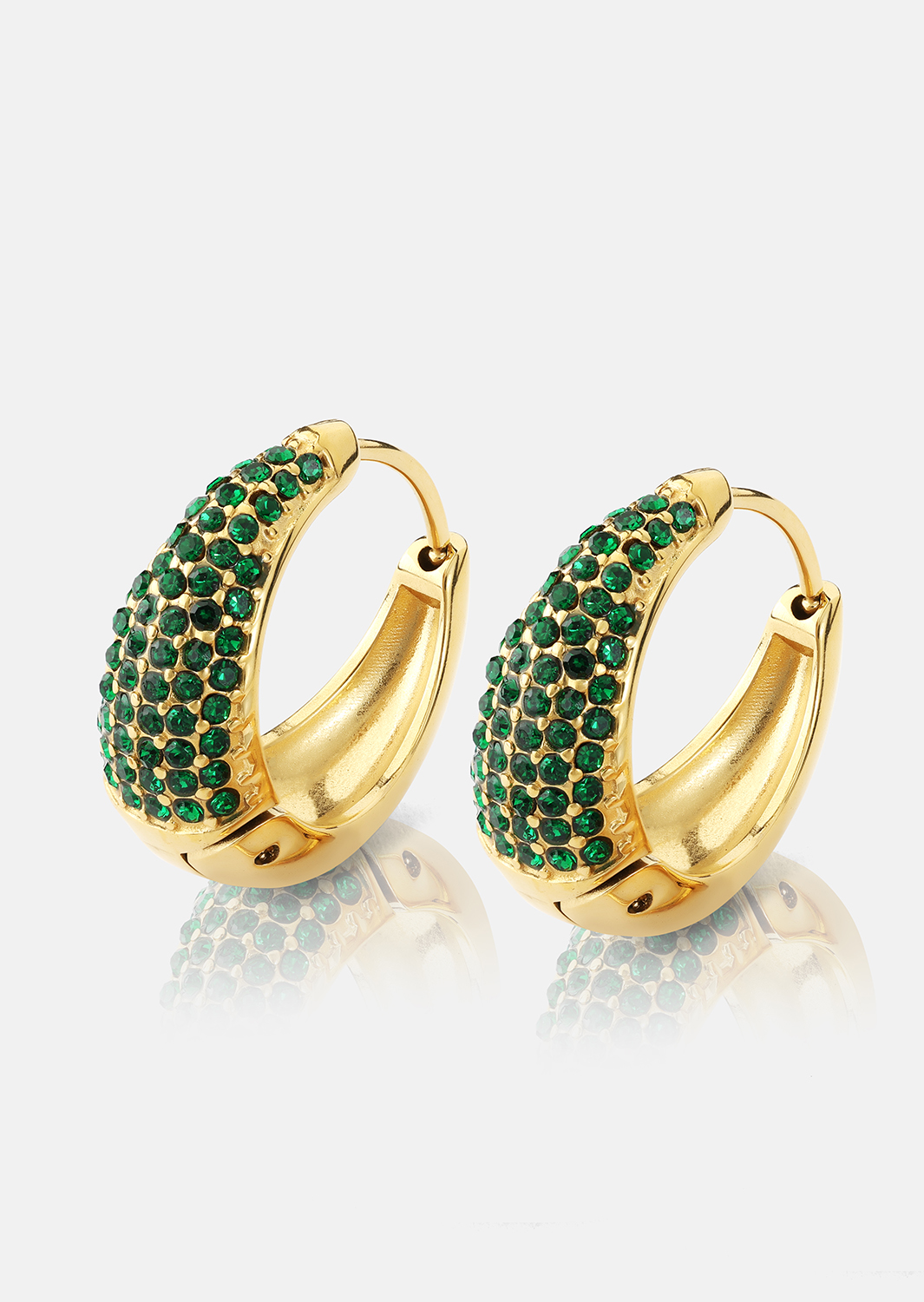 Oorbel Green Crystal Hoop - 18k Verguld