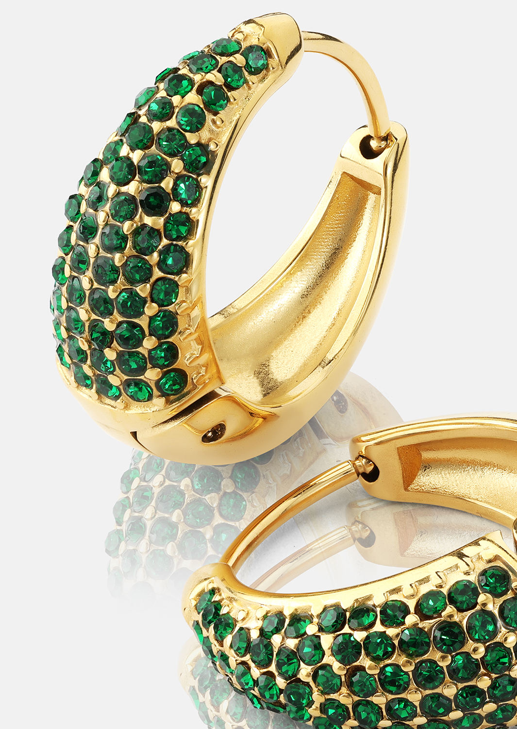 Oorbel Green Crystal Hoop - 18k Verguld